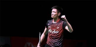 Daren Liew is pumped up after taming Shi Yuqi in Malaysia Masters quarter-final. (photo: Bernama)