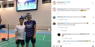 Cheam June Wei thanks Viktor Axelsen for permitting him to train in Dubai with him and Loh Kean Yew. (photo: Cheam June Wei's Instagram)