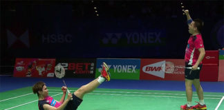 Aaron Chia/Soh Wooi Yik celebrate after beating the 2017 World Champions Liu Cheng/Zhang Nan in 2019 All England quarter-finals.