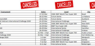 Complete list of cancelled tournaments due to the Coronavirus outbreak. (photo: BWF)