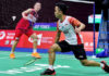 Kento Momota beats Anthony Sinisuka Ginting in the 2019 Sudirman Cup semi-finals. (photo: AFP)