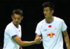 Lin Dan shakes hand with Chen Long. (photo: AP)