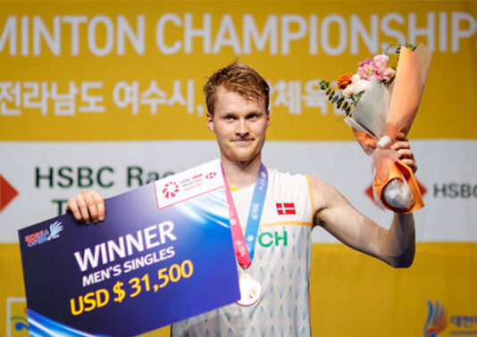 Anders Antonsen beats Loh Kean Yew to win the 2023 Korea Open title. (photo: VCG/Getty Images)