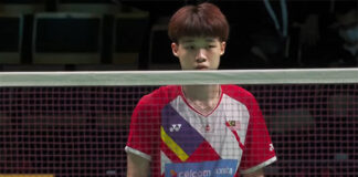 Ng Tze Yong secures a point for the Malaysian team in the tie against Egypt at the 2021 Sudirman Cup.