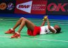 P.V Sindhu lay down on the court after she beats Carolina Marin in semi-finals at Denmark Open.