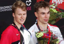 Anders Antonsen and Rasmus Gemke together on Denmark Open podium.