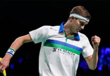 Viktor Axelsen beats Lee Zii Jia 21-19, 21-19 in the 2021 Denmark Open quarter-finals. (photo: Shi Tang/Getty Images)